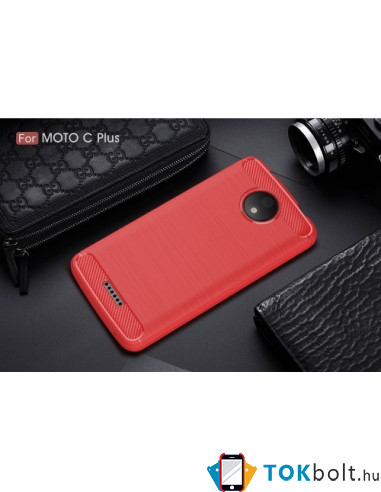 Motorola Moto C Plus karbon mintás tok - PIROS