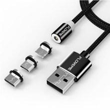 FLOVEME 1 méteres 3 az 1-ben 2A 8 Pin + Micro USB + USB-C / Type-C mágneses töltőkábel, adatkábel - FEKETE
