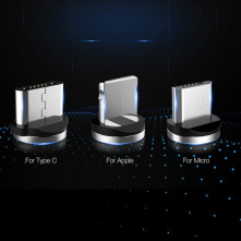 FLOVEME 1 méteres 3 az 1-ben 2A 8 Pin + Micro USB + USB-C / Type-C mágneses töltőkábel, adatkábel - FEKETE