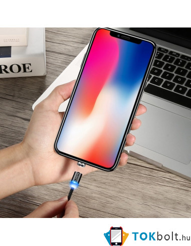 FLOVEME 1 méteres 3 az 1-ben 2A 8 Pin + Micro USB + USB-C / Type-C mágneses töltőkábel, adatkábel - FEKETE