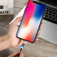 FLOVEME 1 méteres 3 az 1-ben 2A 8 Pin + Micro USB + USB-C / Type-C mágneses töltőkábel, adatkábel - FEKETE