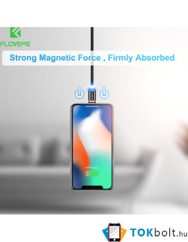 FLOVEME 1 méteres 3 az 1-ben 2A 8 Pin + Micro USB + USB-C / Type-C mágneses töltőkábel, adatkábel - FEKETE