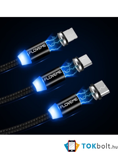 FLOVEME 1 méteres 3 az 1-ben 2A 8 Pin + Micro USB + USB-C / Type-C mágneses töltőkábel, adatkábel - ARANY