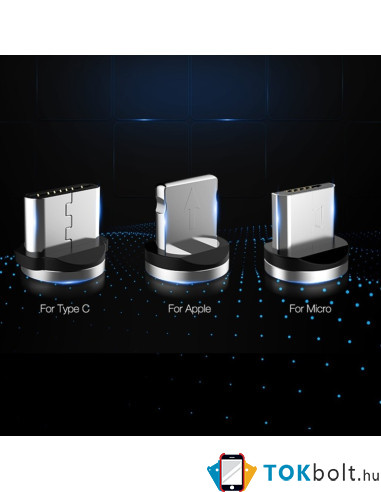 FLOVEME 1 méteres 3 az 1-ben 2A 8 Pin + Micro USB + USB-C / Type-C mágneses töltőkábel, adatkábel - ARANY