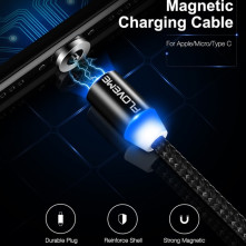 FLOVEME 1 méteres 3 az 1-ben 2A 8 Pin + Micro USB + USB-C / Type-C mágneses töltőkábel, adatkábel - ARANY