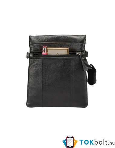 Unisex bőr 4 rekeszes cipzáras válltáska - FEKETE