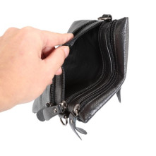 Unisex bőr 4 rekeszes cipzáras válltáska - FEKETE