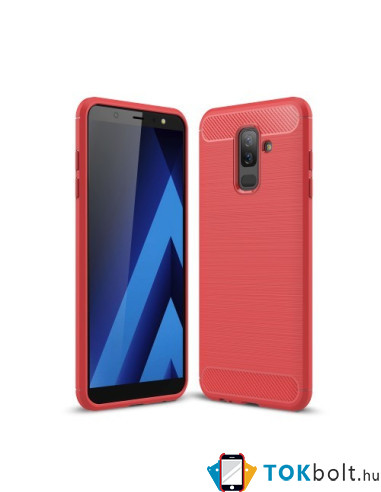 Samsung Galaxy A6 Plus (2018) karbon mintás tok - PIROS