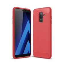 Samsung Galaxy A6 Plus (2018) karbon mintás tok - PIROS