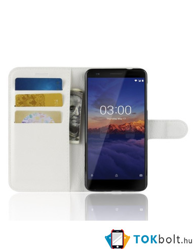Oldalra nyíló tok Nokia 3.1 telefonhoz - FEHÉR