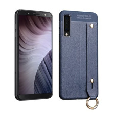 Rugalmas bőr tapintású TPU tok kézpánttal Samsung Galaxy A7 (2018) készülékhez - KÉK