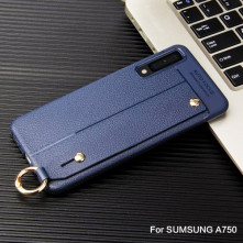Rugalmas bőr tapintású TPU tok kézpánttal Samsung Galaxy A7 (2018) készülékhez - KÉK
