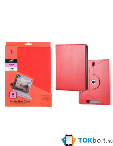 Univerzális 360 fokban forgatható tok 8 inches tabletekhez - PIROS