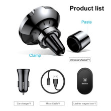 BASEUS QC2.0 Qi multifunkciós műszerfalra és szellőzőrácsra is rögzíthető wireless töltős autós tartó - FEKETE