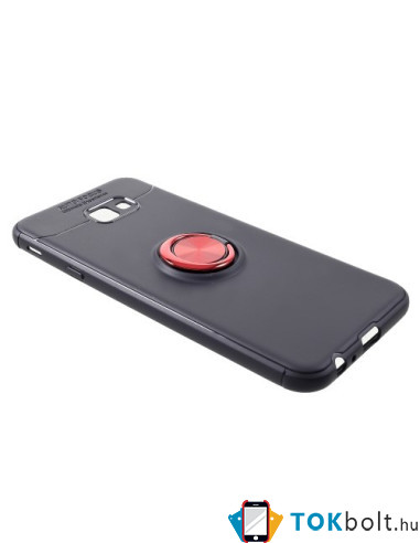 Samsung Galaxy J4 Plus gyűrűs tok - FEKETE/PIROS