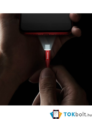 BASEUS 2A Type-C USB 2m gyorstöltő kábel, adatkábel, éjjeli lámpával - PIROS