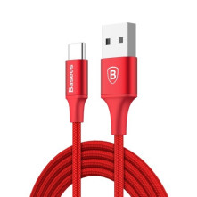 BASEUS 2A Type-C USB 2m gyorstöltő kábel, adatkábel, éjjeli lámpával - PIROS