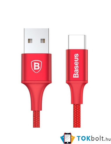 BASEUS 2A Type-C USB 2m gyorstöltő kábel, adatkábel, éjjeli lámpával - PIROS