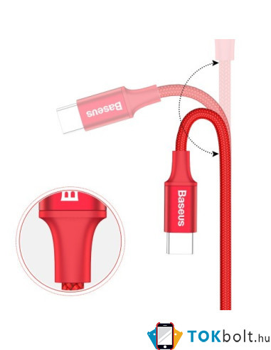 BASEUS 2A Type-C USB 2m gyorstöltő kábel, adatkábel, éjjeli lámpával - PIROS