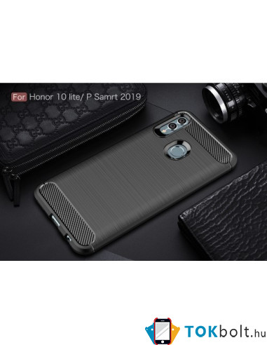Huawei P Smart (2019) / Honor 10 Lite karbon mintás tok - FEKETE
