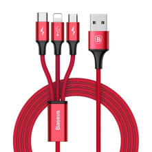 Baseus Speed Series 1.2m 3A (1 x 8pin + 1 x Micro USB + 1 x Type-C to USB) adatkábel és töltőkábel - PIROS