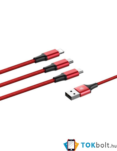 Baseus Speed Series 1.2m 3A (1 x 8pin + 1 x Micro USB + 1 x Type-C to USB) adatkábel és töltőkábel - PIROS