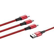 Baseus Speed Series 1.2m 3A (1 x 8pin + 1 x Micro USB + 1 x Type-C to USB) adatkábel és töltőkábel - PIROS