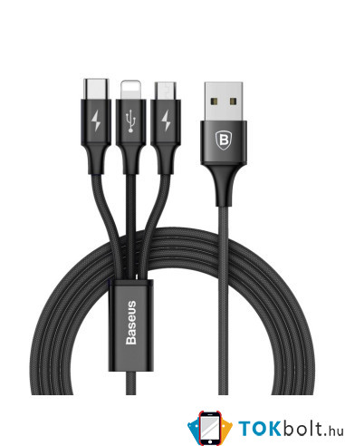 Baseus Speed Series 1.2m 3A (1 x 8pin + 1 x Micro USB + 1 x Type-C to USB) adatkábel és töltőkábel - FEKETE