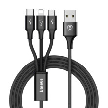 Baseus Speed Series 1.2m 3A (1 x 8pin + 1 x Micro USB + 1 x Type-C to USB) adatkábel és töltőkábel - FEKETE