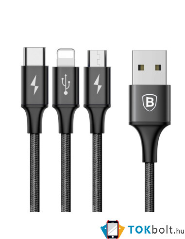 Baseus Speed Series 1.2m 3A (1 x 8pin + 1 x Micro USB + 1 x Type-C to USB) adatkábel és töltőkábel - FEKETE