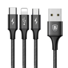 Baseus Speed Series 1.2m 3A (1 x 8pin + 1 x Micro USB + 1 x Type-C to USB) adatkábel és töltőkábel - FEKETE