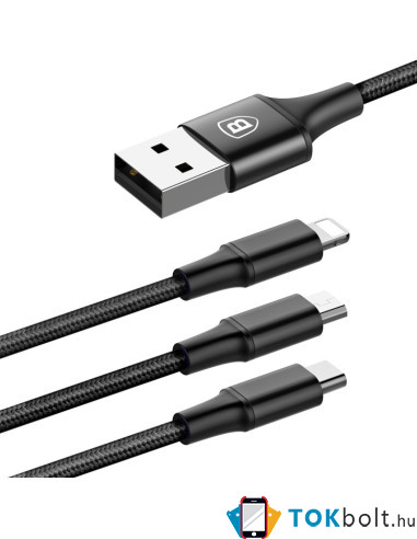 Baseus Speed Series 1.2m 3A (1 x 8pin + 1 x Micro USB + 1 x Type-C to USB) adatkábel és töltőkábel - FEKETE