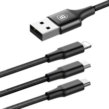 Baseus Speed Series 1.2m 3A (1 x 8pin + 1 x Micro USB + 1 x Type-C to USB) adatkábel és töltőkábel - FEKETE