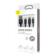 Baseus Speed Series 1.2m 3A (1 x 8pin + 1 x Micro USB + 1 x Type-C to USB) adatkábel és töltőkábel - FEKETE
