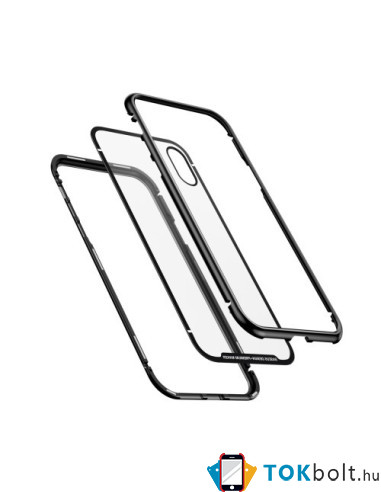 BASEUS mágneses fém keret + Kijelzővédő edzett üveg tok iPhone XS Max készülékhez - FEKETE