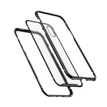 BASEUS mágneses fém keret + Kijelzővédő edzett üveg tok iPhone XS Max készülékhez - FEKETE