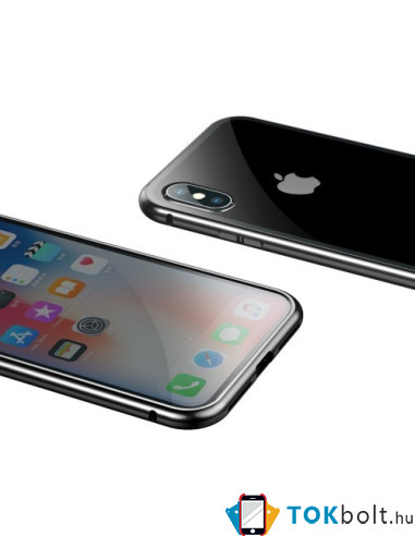 BASEUS mágneses fém keret + Kijelzővédő edzett üveg tok iPhone XS Max készülékhez - FEKETE