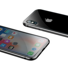 BASEUS mágneses fém keret + Kijelzővédő edzett üveg tok iPhone XS Max készülékhez - FEKETE