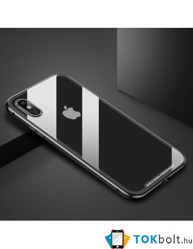 BASEUS mágneses fém keret + Kijelzővédő edzett üveg tok iPhone XS Max készülékhez - FEKETE