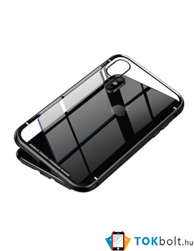 BASEUS mágneses fém keret + Kijelzővédő edzett üveg tok iPhone XS Max készülékhez - FEKETE