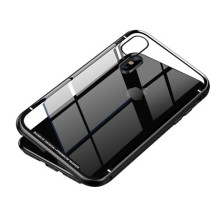 BASEUS mágneses fém keret + Kijelzővédő edzett üveg tok iPhone XS Max készülékhez - FEKETE