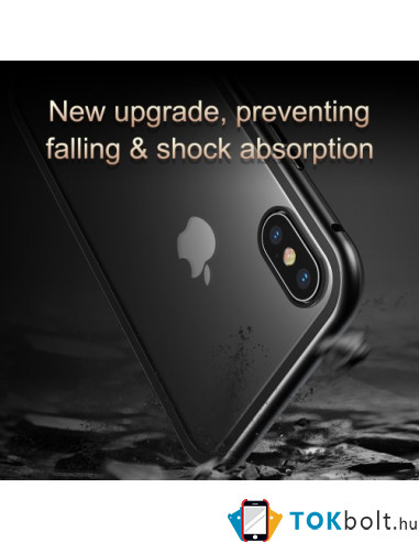 BASEUS mágneses fém keret + Kijelzővédő edzett üveg tok iPhone XS Max készülékhez - FEKETE