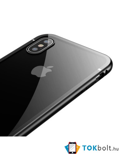 BASEUS mágneses fém keret + Kijelzővédő edzett üveg tok iPhone XS Max készülékhez - FEKETE