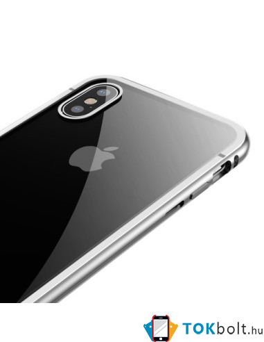 BASEUS mágneses fém keret + Kijelzővédő edzett üveg tok iPhone XS Max készülékhez - EZÜST