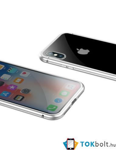 BASEUS mágneses fém keret + Kijelzővédő edzett üveg tok iPhone XS Max készülékhez - EZÜST