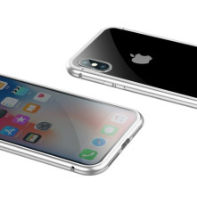 BASEUS mágneses fém keret + Kijelzővédő edzett üveg tok iPhone XS Max készülékhez - EZÜST