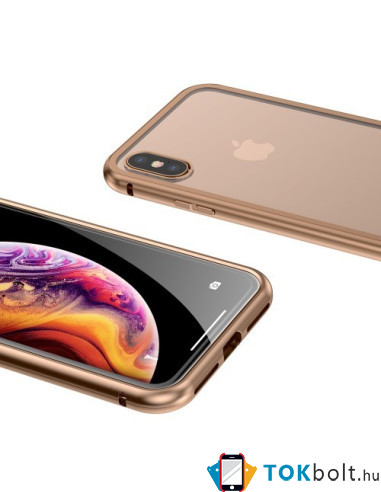 BASEUS mágneses fém keret + Kijelzővédő edzett üveg tok iPhone XS Max készülékhez - ARANY