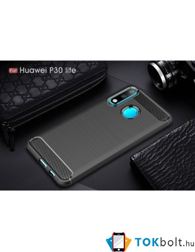 Huawei P30 Lite karbon mintás tok - FEKETE