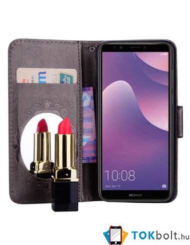 Tükrös csillámos telefontok Huawei Y6 (2018) / Honor 7A telefonhoz - FEKETE