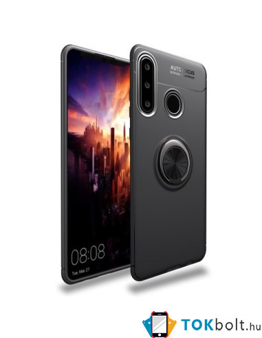 Huawei P30 Lite gyűrűs tok - FEKETE
